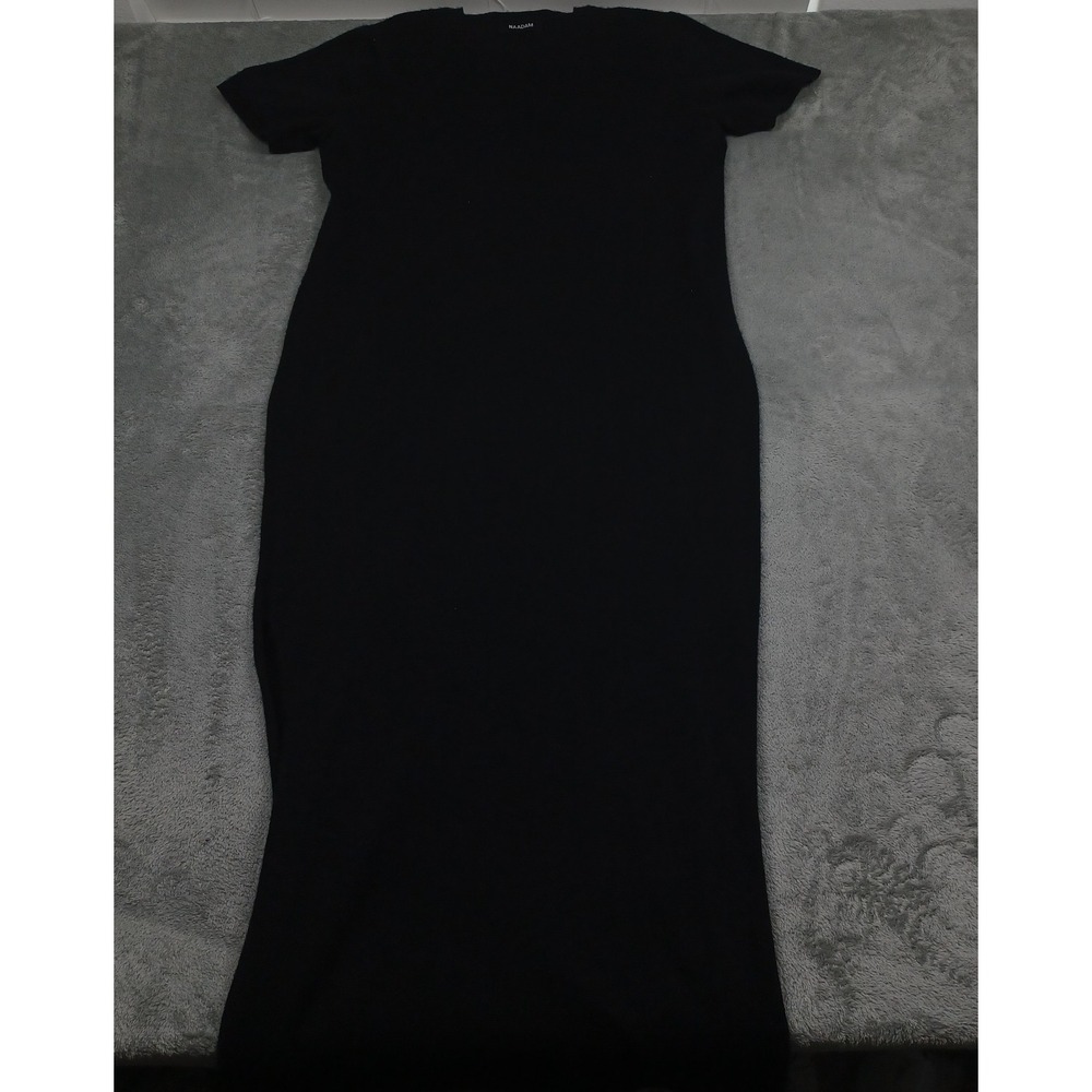 Naadam Dress Womens Medium Black Cashmere Knit Maxi Short Sleeve Pull Over